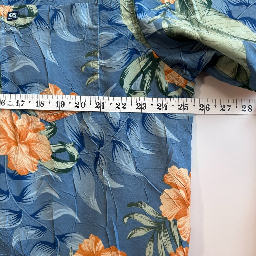 Vintage 90s-Y2K Point Zero Orange Label Hawaiian Shirt XL Blue Floral Hibiscus - Picture 5 of 7